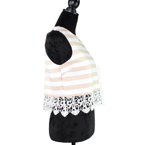 English Factory Women's Striped Lace Trim Crop Top - Oatmeal / Cream - Picture 2 of 3